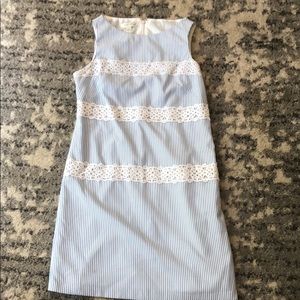 Blue seersucker sheath dress